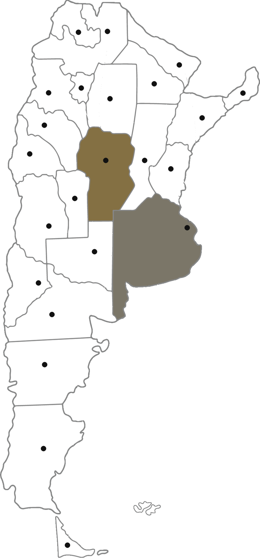 Mapa de distribución de Punto y Banca en Argentina
